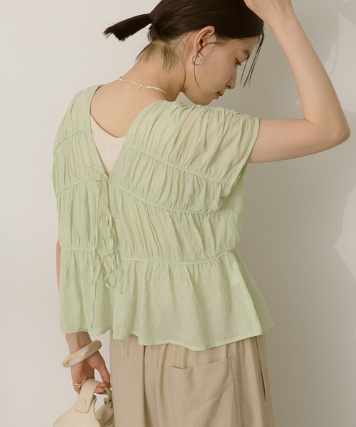 AMERICAN HOLIC（アメリカンホリック）の「【前後2WAY】フロントリボンブラウス（シャツ/ブラウス・レディース・ミント/ブラック/モカ・L/M）」の4枚目の写真