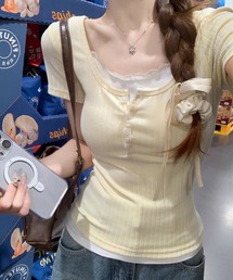 Nia(ニア)/ヘンリーネック　レイヤード風レーストップス