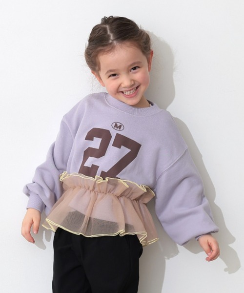 Ocean&Ground(オーシャン&グラウンド)の「チュールフリルナンバリングスウェット(スウェット・キッズ・ライトパープル/チャコール/グレー・140/130/120/110/100/90)」の1枚目の写真