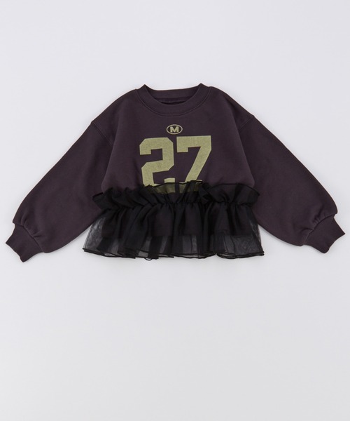 Ocean&Ground(オーシャン&グラウンド)の「チュールフリルナンバリングスウェット(スウェット・キッズ・ライトパープル/チャコール/グレー・140/130/120/110/100/90)」の3枚目の写真