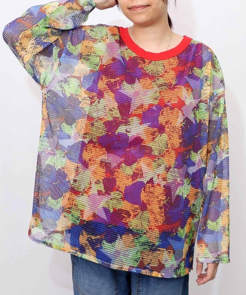 152695：タンクトップ付 花柄メッシュプルオーバー（Tシャツ