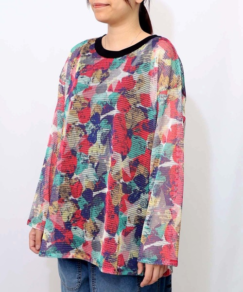 ScoLar(スカラー)の「152695:タンクトップ付 花柄メッシュプルオーバー(Tシャツ/カットソー・レディース・レッド/グリーン/ブラック・M)」の13枚目の写真