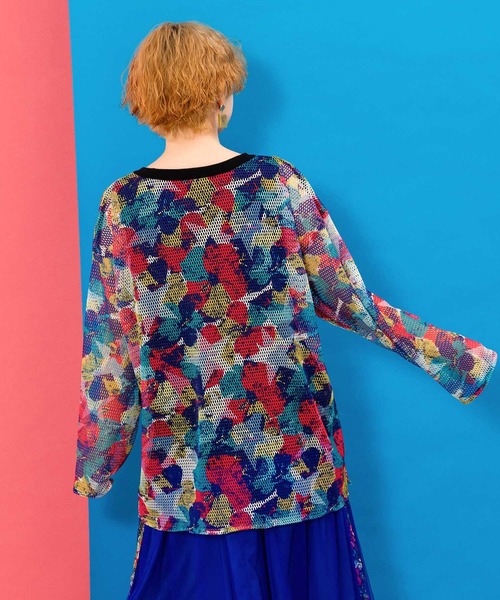 ScoLar(スカラー)の「152695:タンクトップ付 花柄メッシュプルオーバー(Tシャツ/カットソー・レディース・レッド/グリーン/ブラック・M)」の7枚目の写真