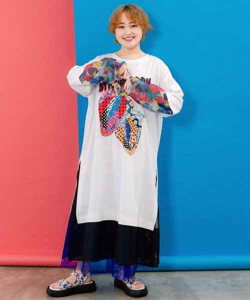 ScoLar(スカラー)の「152695:タンクトップ付 花柄メッシュプルオーバー(Tシャツ/カットソー・レディース・レッド/グリーン/ブラック・M)」の10枚目の写真