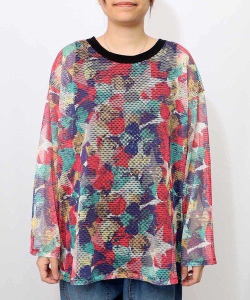 ScoLar(スカラー)の「152695:タンクトップ付 花柄メッシュプルオーバー(Tシャツ/カットソー・レディース・レッド/グリーン/ブラック・M)」の12枚目の写真