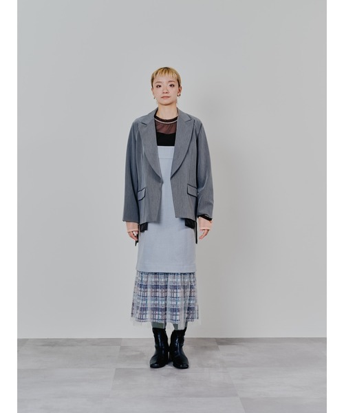 TEVALT（ヴァレット）の「配色ストライプポイントアシメヘムジャケット（テーラードジャケット・レディース・ブラック/チャコールグレー・38）」の14枚目の写真