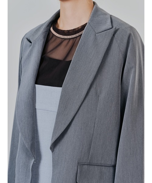 TEVALT（ヴァレット）の「配色ストライプポイントアシメヘムジャケット（テーラードジャケット・レディース・ブラック/チャコールグレー・38）」の5枚目の写真