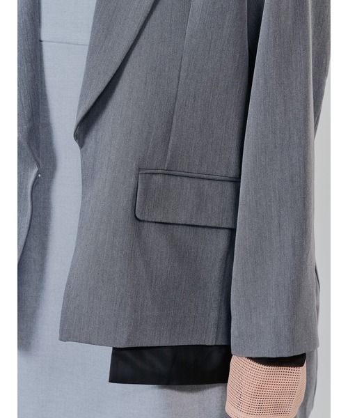 TEVALT（ヴァレット）の「配色ストライプポイントアシメヘムジャケット（テーラードジャケット・レディース・ブラック/チャコールグレー・38）」の6枚目の写真