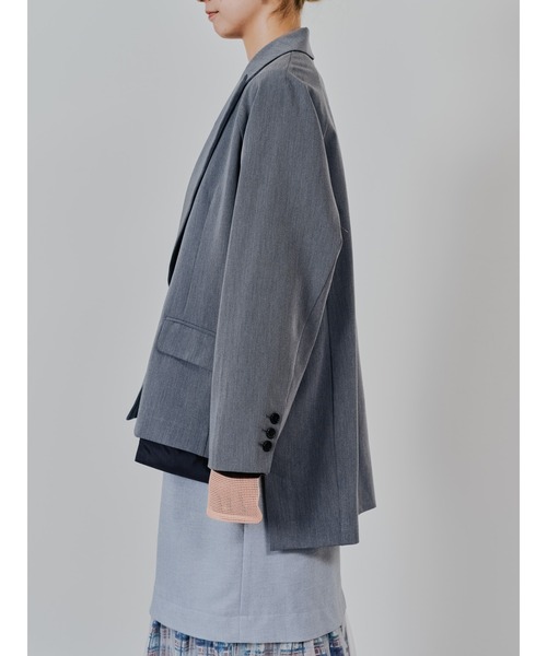 TEVALT（ヴァレット）の「配色ストライプポイントアシメヘムジャケット（テーラードジャケット・レディース・ブラック/チャコールグレー・38）」の13枚目の写真