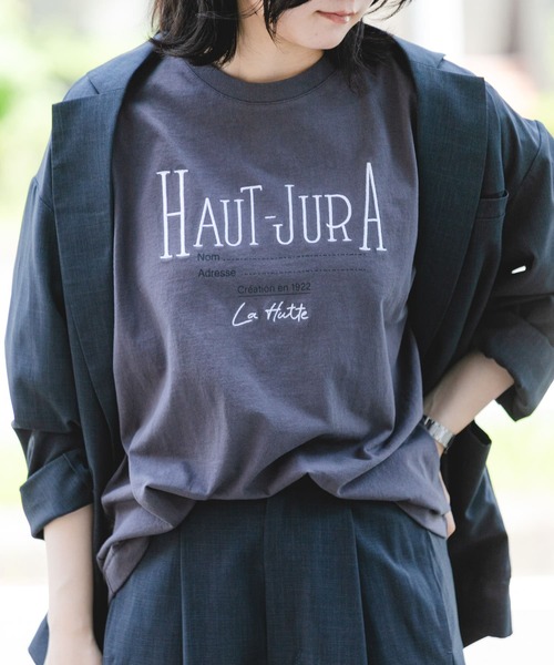 EKAL（エカル）の「『別注』La Hutte×EKAL　刺繍デザインTシャツ（Tシャツ/カットソー・レディース・オフホワイト/チャコールグレー・ONE）」の10枚目の写真
