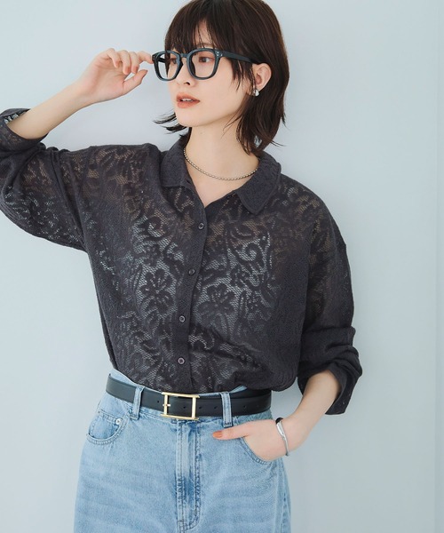 CROSS FUNCTION（クロスファンクション）の「《洗える》サマ美え シアージャガードレースニットカーディガン【CROSS FUNCTION/クロスファンクション】（カーディガン/ボレロ・レディース・ホワイト/チャコールグレー/ブルー・LL/M/L）」の14枚目の写真