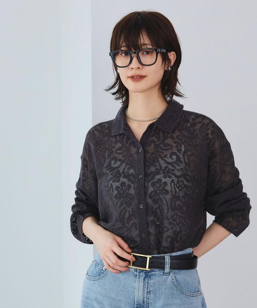 CROSS FUNCTION（クロスファンクション）の「《洗える》サマ美え シアージャガードレースニットカーディガン【CROSS FUNCTION/クロスファンクション】（カーディガン/ボレロ・レディース・ホワイト/チャコールグレー/ブルー・LL/M/L）」の15枚目の写真