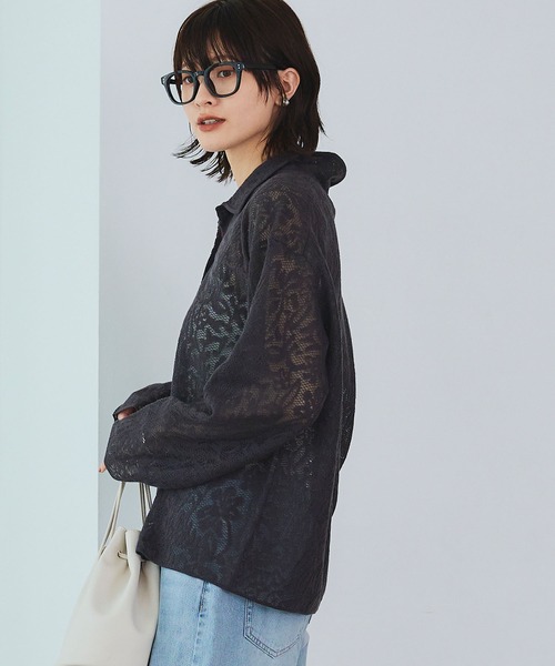 CROSS FUNCTION（クロスファンクション）の「《洗える》サマ美え シアージャガードレースニットカーディガン【CROSS FUNCTION/クロスファンクション】（カーディガン/ボレロ・レディース・ホワイト/チャコールグレー/ブルー・LL/M/L）」の20枚目の写真