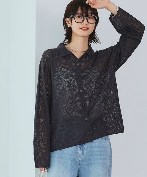 CROSS FUNCTION（クロスファンクション）の「《洗える》サマ美え シアージャガードレースニットカーディガン【CROSS FUNCTION/クロスファンクション】（カーディガン/ボレロ・レディース・ホワイト/チャコールグレー/ブルー・LL/M/L）」の19枚目の写真