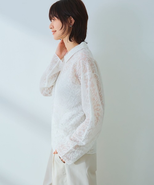 CROSS FUNCTION（クロスファンクション）の「《洗える》サマ美え シアージャガードレースニットカーディガン【CROSS FUNCTION/クロスファンクション】（カーディガン/ボレロ・レディース・ホワイト/チャコールグレー/ブルー・LL/M/L）」の8枚目の写真