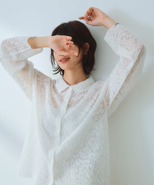 CROSS FUNCTION（クロスファンクション）の「《洗える》サマ美え シアージャガードレースニットカーディガン【CROSS FUNCTION/クロスファンクション】（カーディガン/ボレロ・レディース・ホワイト/チャコールグレー/ブルー・LL/M/L）」の7枚目の写真