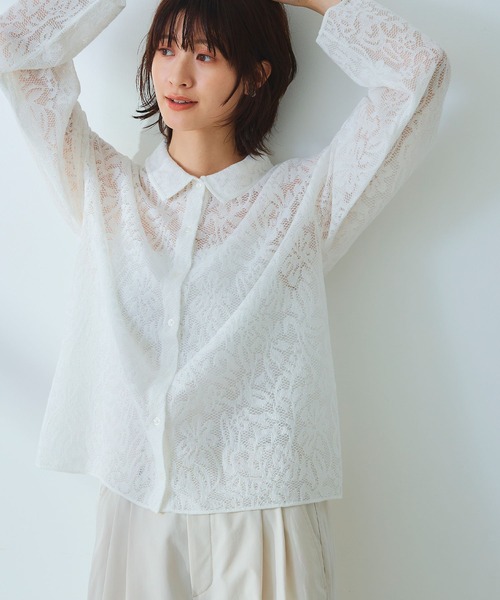 CROSS FUNCTION（クロスファンクション）の「《洗える》サマ美え シアージャガードレースニットカーディガン【CROSS FUNCTION/クロスファンクション】（カーディガン/ボレロ・レディース・ホワイト/チャコールグレー/ブルー・LL/M/L）」の4枚目の写真