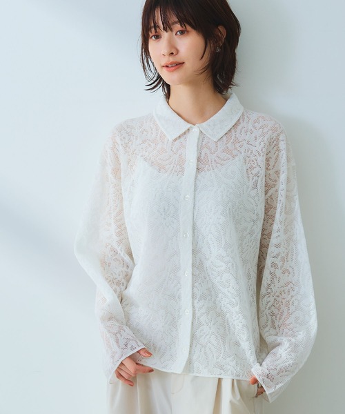 CROSS FUNCTION（クロスファンクション）の「《洗える》サマ美え シアージャガードレースニットカーディガン【CROSS FUNCTION/クロスファンクション】（カーディガン/ボレロ・レディース・ホワイト/チャコールグレー/ブルー・LL/M/L）」の5枚目の写真