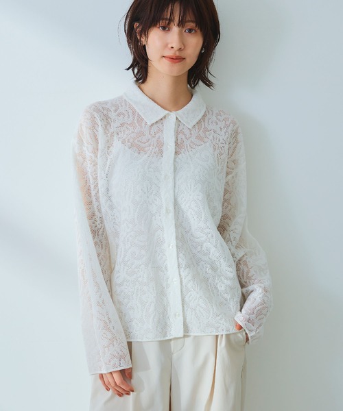 CROSS FUNCTION（クロスファンクション）の「《洗える》サマ美え シアージャガードレースニットカーディガン【CROSS FUNCTION/クロスファンクション】（カーディガン/ボレロ・レディース・ホワイト/チャコールグレー/ブルー・LL/M/L）」の6枚目の写真