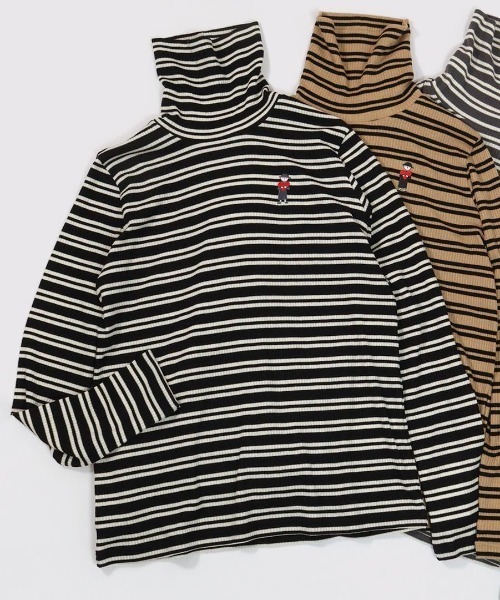 Picone CLUB(ピッコーネクラブ)の「フライスボーダーハイネックプルオーバー(Tシャツ/カットソー・レディース・ブラック/グレー/ベージュ・L/M/S)」の1枚目の写真