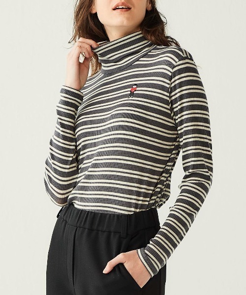 Picone CLUB(ピッコーネクラブ)の「フライスボーダーハイネックプルオーバー(Tシャツ/カットソー・レディース・ブラック/グレー/ベージュ・L/M/S)」の9枚目の写真
