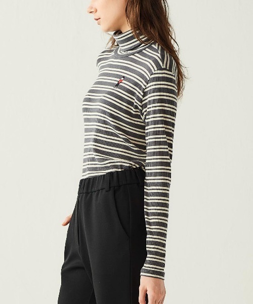 Picone CLUB(ピッコーネクラブ)の「フライスボーダーハイネックプルオーバー(Tシャツ/カットソー・レディース・ブラック/グレー/ベージュ・L/M/S)」の11枚目の写真