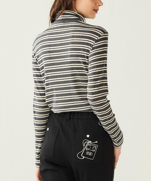 Picone CLUB(ピッコーネクラブ)の「フライスボーダーハイネックプルオーバー(Tシャツ/カットソー・レディース・ブラック/グレー/ベージュ・L/M/S)」の12枚目の写真