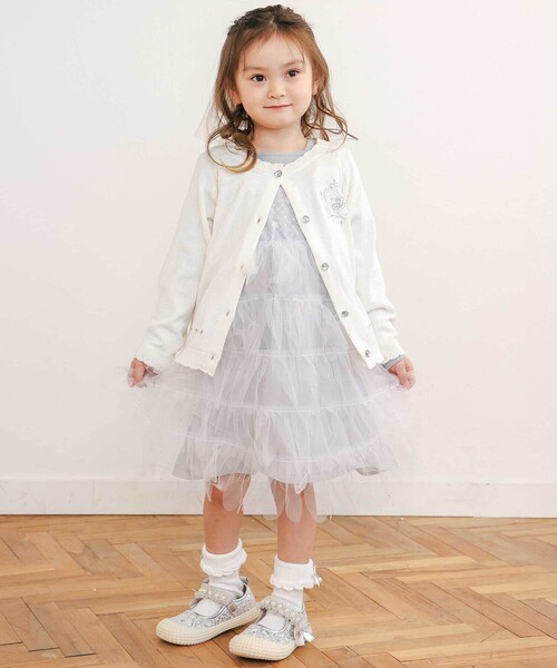 SLAP SLIP（スラップスリップ）の「ジュエル風ボタン縁スカラップニットカーディガン(90~130cm)（カーディガン/ボレロ・キッズ・レッド/オフホワイト・90cm/110cm/100cm/120cm/130cm）」の12枚目の写真