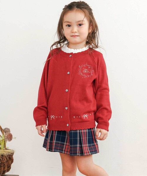 SLAP SLIP（スラップスリップ）の「ジュエル風ボタン縁スカラップニットカーディガン(90~130cm)（カーディガン/ボレロ・キッズ・レッド/オフホワイト・90cm/110cm/100cm/120cm/130cm）」の14枚目の写真