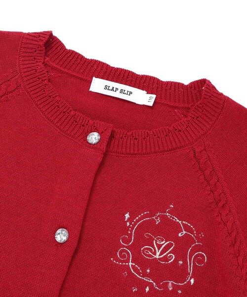 SLAP SLIP（スラップスリップ）の「ジュエル風ボタン縁スカラップニットカーディガン(90~130cm)（カーディガン/ボレロ・キッズ・レッド/オフホワイト・90cm/110cm/100cm/120cm/130cm）」の19枚目の写真