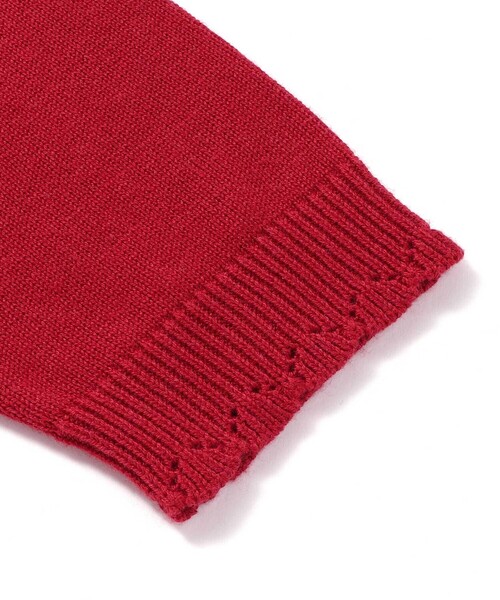 SLAP SLIP（スラップスリップ）の「ジュエル風ボタン縁スカラップニットカーディガン(90~130cm)（カーディガン/ボレロ・キッズ・レッド/オフホワイト・90cm/110cm/100cm/120cm/130cm）」の4枚目の写真