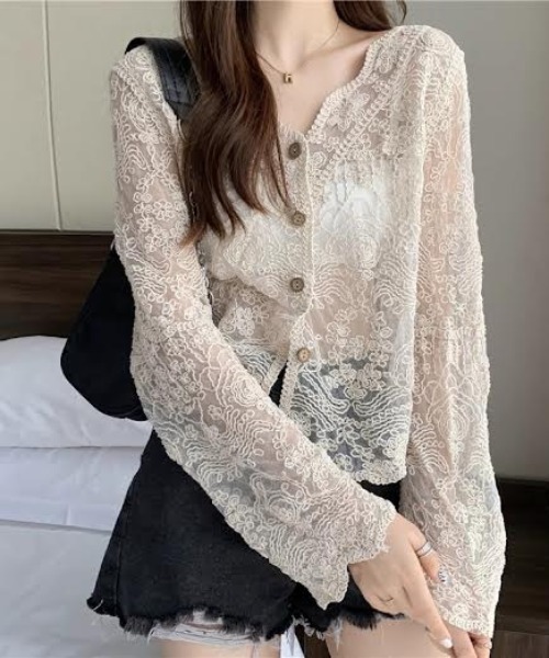 cammie（キャミー）の「レースシャツトップス（シャツ/ブラウス・レディース・ホワイト/アイボリー・FREE）」の9枚目の写真