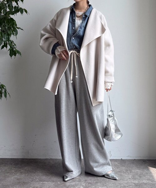 DouDou（ドゥドゥ）の「ハンドメイドミドル丈コート（その他アウター・レディース・グレイッシュベージュ/ピンク/オフホワイト/ブラック・FREE）」の15枚目の写真