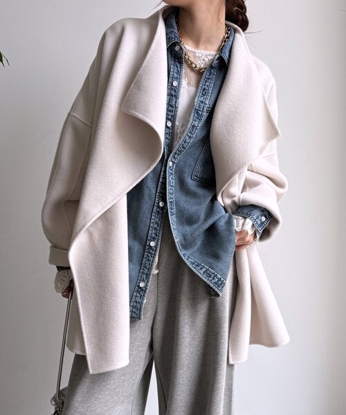 DouDou（ドゥドゥ）の「ハンドメイドミドル丈コート（その他アウター・レディース・グレイッシュベージュ/ピンク/オフホワイト/ブラック・FREE）」の17枚目の写真