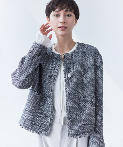 COMME CA ISM（コムサイズム）の「ファンシーツイード　ノーカラージャケット（ノーカラージャケット・レディース・ブラック/グレー・LARGE/MEDIUM）」の18枚目の写真
