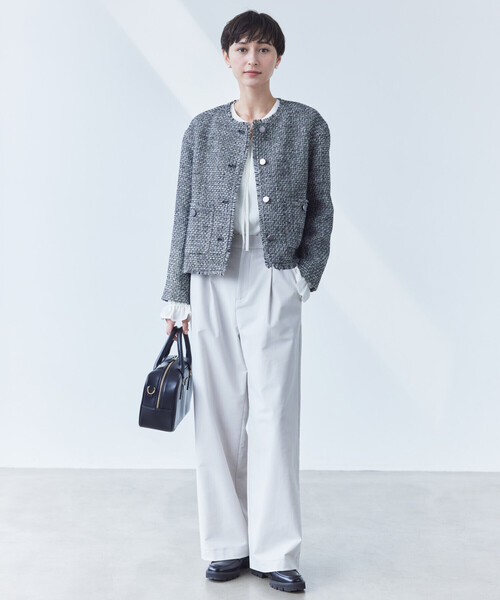 【美品】COMME CA ISM ツイード　ノーカラージャケット ベージュ trim_fce_item65546a781f4f0.jpg