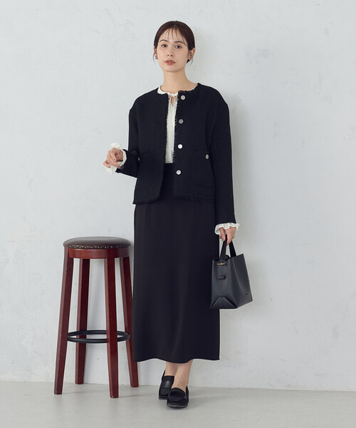 セール】ファンシーツイード ノーカラージャケット（ノーカラー