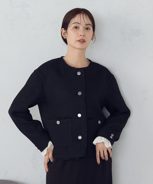 COMME CA ISM（コムサイズム）の「ファンシーツイード　ノーカラージャケット（ノーカラージャケット・レディース・ブラック/グレー・LARGE/MEDIUM）」の7枚目の写真