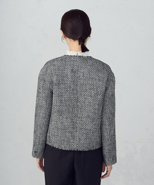 COMME CA ISM（コムサイズム）の「ファンシーツイード　ノーカラージャケット（ノーカラージャケット・レディース・ブラック/グレー・LARGE/MEDIUM）」の10枚目の写真