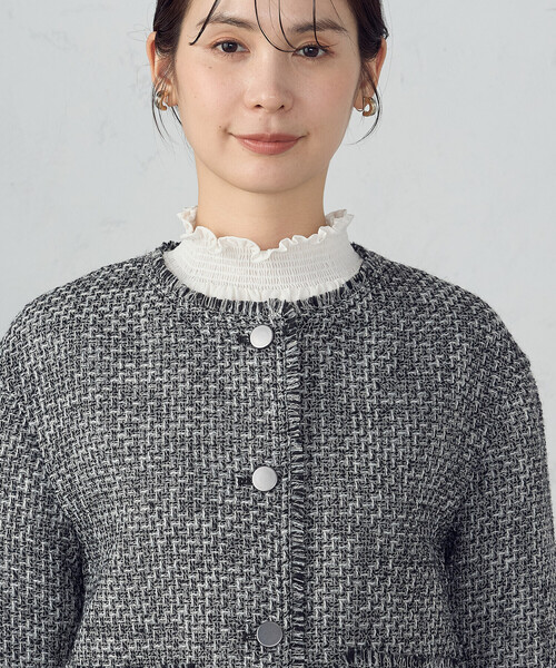 COMME CA ISM（コムサイズム）の「ファンシーツイード　ノーカラージャケット（ノーカラージャケット・レディース・ブラック/グレー・LARGE/MEDIUM）」の11枚目の写真