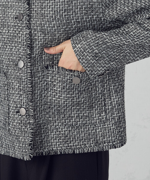 COMME CA ISM（コムサイズム）の「ファンシーツイード　ノーカラージャケット（ノーカラージャケット・レディース・ブラック/グレー・LARGE/MEDIUM）」の13枚目の写真