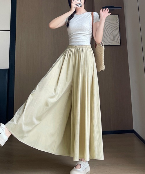 Miniministore(ミニミニストア)の「ワイドパンツ 冷感キュロットパンツ春夏秋(チノパンツ・レディース・ブラック/ライトブルー/ライトベージュ/カーキ/ダークグレー/ピンク/イエロー/ラベンダー・FREE)」の3枚目の写真