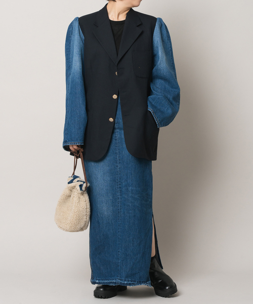 Bonum(ボナム)の「リメイクスリットターンドスカート(デニムスカート・レディース・ネイビー/コバルトブルー・26/30/28)」の3枚目の写真