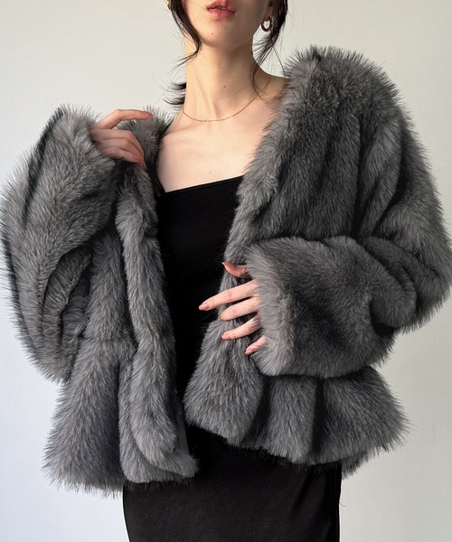 セール】ペプラムフェイクファーショートコート（その他アウター