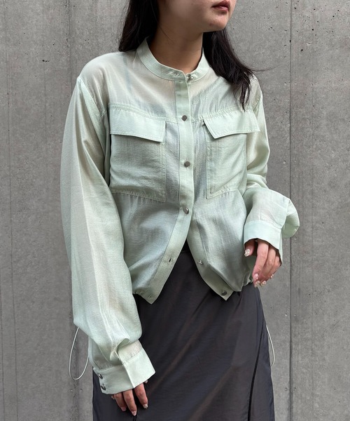 &g'aime（アンジェム）の「【&g'aime】シャーリングシアーシャツ　Shirred Sheer Shirt（シャツ/ブラウス・レディース・ライトグリーン/ブラック/ライトグレー・FREE）」の3枚目の写真