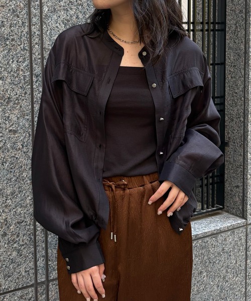 &g'aime（アンジェム）の「【&g'aime】シャーリングシアーシャツ　Shirred Sheer Shirt（シャツ/ブラウス・レディース・ライトグリーン/ブラック/ライトグレー・FREE）」の15枚目の写真