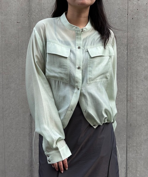 &g'aime（アンジェム）の「【&g'aime】シャーリングシアーシャツ　Shirred Sheer Shirt（シャツ/ブラウス・レディース・ライトグリーン/ブラック/ライトグレー・FREE）」の4枚目の写真