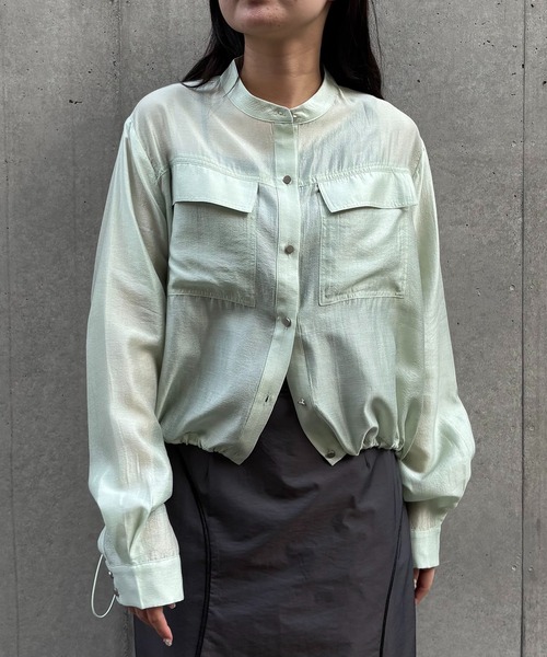 &g'aime（アンジェム）の「【&g'aime】シャーリングシアーシャツ　Shirred Sheer Shirt（シャツ/ブラウス・レディース・ライトグリーン/ブラック/ライトグレー・FREE）」の5枚目の写真