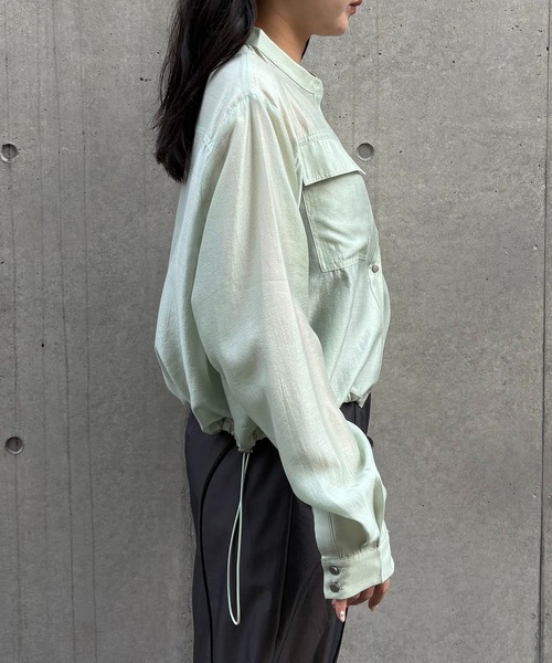 &g'aime（アンジェム）の「【&g'aime】シャーリングシアーシャツ　Shirred Sheer Shirt（シャツ/ブラウス・レディース・ライトグリーン/ブラック/ライトグレー・FREE）」の6枚目の写真