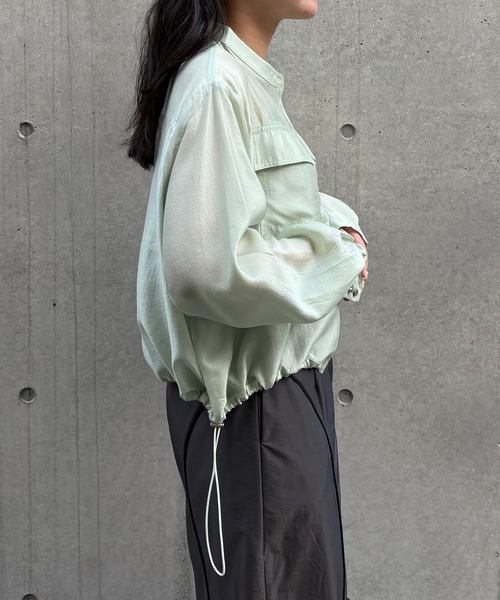 &g'aime（アンジェム）の「【&g'aime】シャーリングシアーシャツ　Shirred Sheer Shirt（シャツ/ブラウス・レディース・ライトグリーン/ブラック/ライトグレー・FREE）」の7枚目の写真